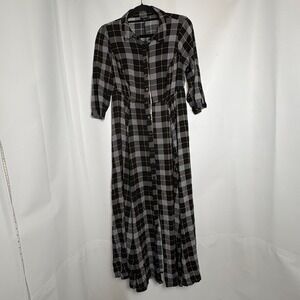 Torrid Plaid Maxi Shirt Dress Button Front 3/4 Sleeve Size 00 M/L‎ Career Casual